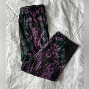 Black Leggings with Pink and Green Swirl Print